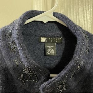 Navy blue single top-clasped open jacket